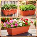 8 Pack 24 Inches Plastic Flower Window Box Planters with Water Absorbing Net Drainage Holes & Visible Water Level Window, Rectangular Vegetable Flower Pots for Indoor Outdoor Garden(Red)