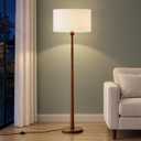 Buruis 65 Inch Single Ball Walnut Wood Floor Lamp with Linen Shade, Cream