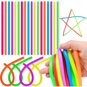 100 PCS Colorful Stretchy Fidget Strings Sensory Toys, Carnival Prizes Fidget Stress Relief Toy for Classroom Prize Children Gift Birthday Party Favors Kids 4-8 8-12
