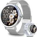 KEEPONFIT Smart Watches for Women Android/iPhone, IP68 Waterproof Fitness Tracker with Bluetooth Calls(Answer&Make), Activity Pedometer/Heart Rate/SpO2 Monitor/100+ Sports Model (Silver Blue)