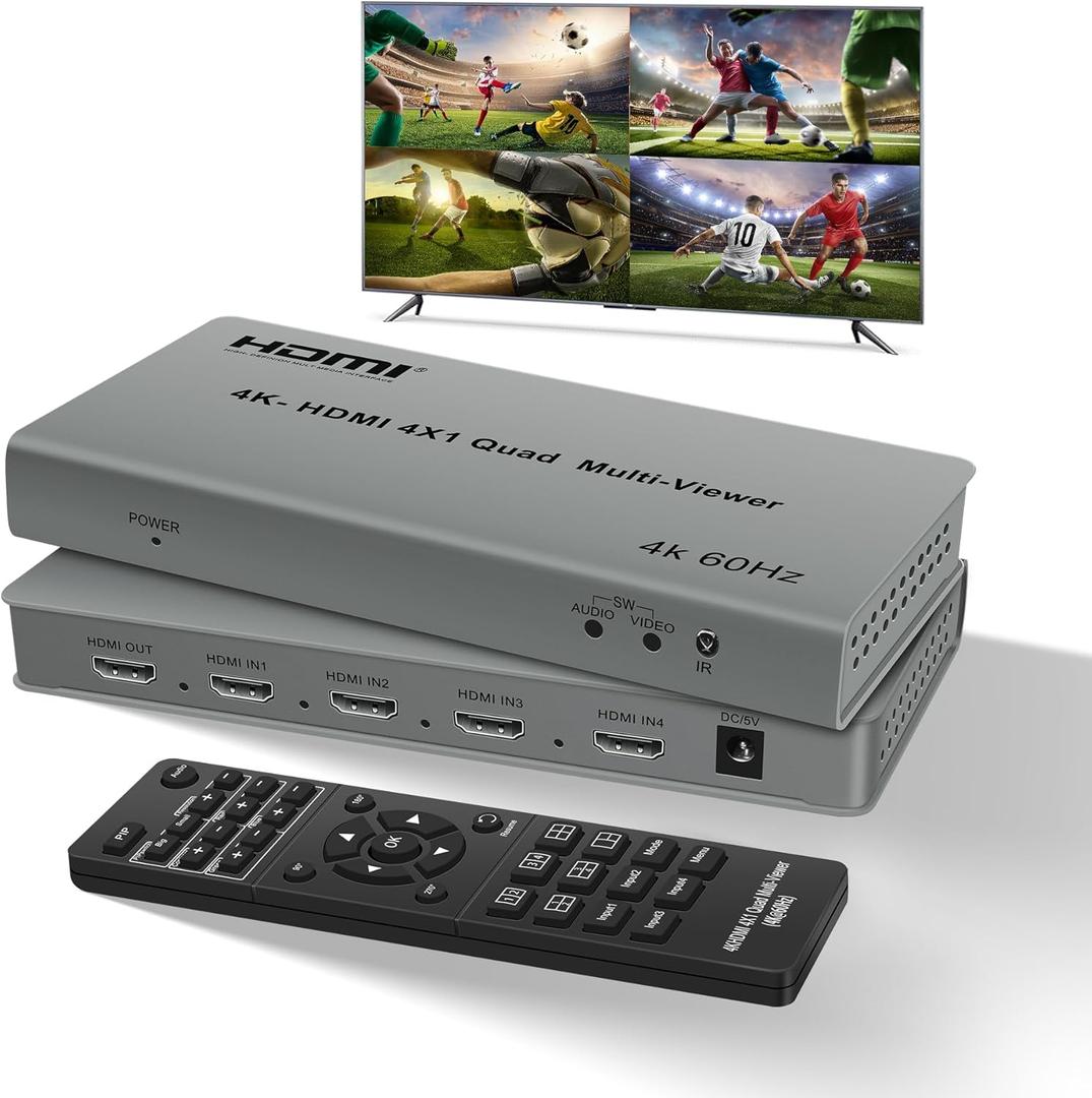 4k@60hz HDMI Multi-Viewer Switch with PIP, NEWCARE HDMi Multi-Switcher 4 in 1 Out for Seamless Switch, 4x1 HDMI Multiviewer Supports 8 Viewing Modes, 4k x 2k, 1080P, for Xbox, PS4/5