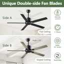 Obabala 60 in Black Ceiling Fan No Light with Remote Control, Outdoor Ceiling Fans without Light, 5 Blades, 6 Speed Reversible DC Motor Modern for Patios, Garage, Bedroom, Porch (Black), Large-60"