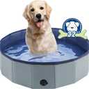 Foldable Dog Pool, Portable Pet Bath Tub and Kiddie Swimming Pool, Collapsible Bathtub for Puppies, Small, Medium and Large Dogs, Cats and Kids, 32 x 8 in, Gray