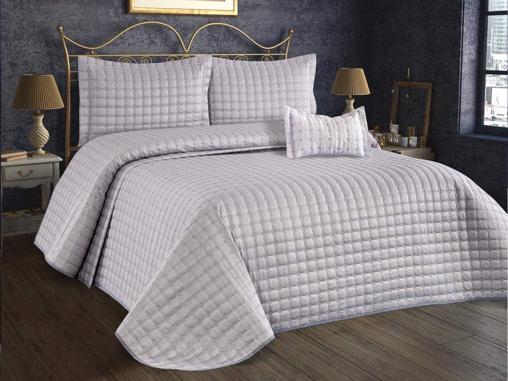 Store Bedspread Set Made of Cotton Satin, Bed Throw Double Bed 260 x 260 cm, Quilted Blanket with Pillow 60 x 80 cm, Sofa Throw Bed Blanket Quilted, All Year Round (Grey)