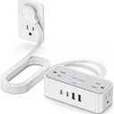 REALMADE 10 FT Flat Plug Extension Cord, 4 AC Outlets 4 USB Surge Protector Power Strip, 950 Joules Protection, Wall Mount Desk Charging for Home Office, White & Gray