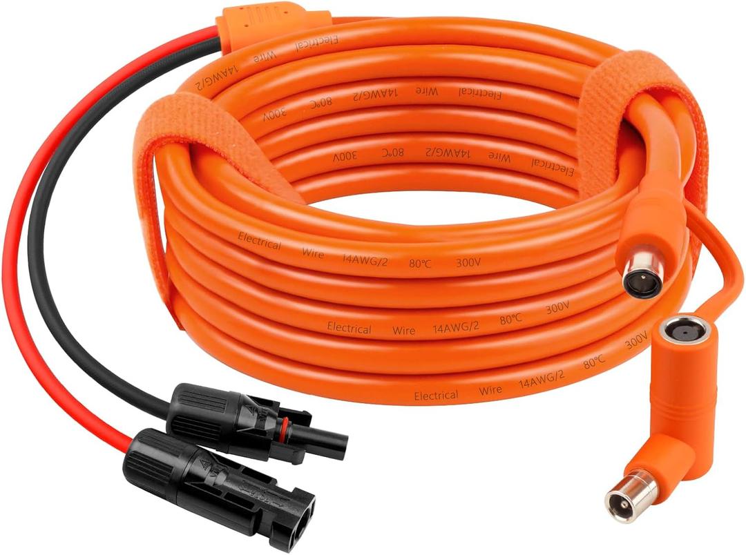 XRDS -RF Solar Panel to DC 8mm Adapter Cable 20FT, Solar Connector to DC7909/8020 Male Plug Extension Cord, 12AWG+14AWG Tinned Copper Wire Compatible with Portable Power Station