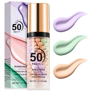 3 in 1 Color Correcting Serum, SPF Primer for Face Before Makeup, Sunscreen One Step Makeup Primer,SPF 50 PA+++ Isolation Cream,Color Correcting Facial Serum Oil Control & Moisturizing (Purple Pink Green)