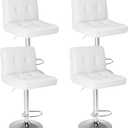 Sweetcrispy Bar Stools Set of 4, Armless PU Leather Adjustable Swivel Barstools, Hydraulic Kitchen Counter Height Thickened Seat Cushion Square Island Countertop Chairs with Back - Modern White