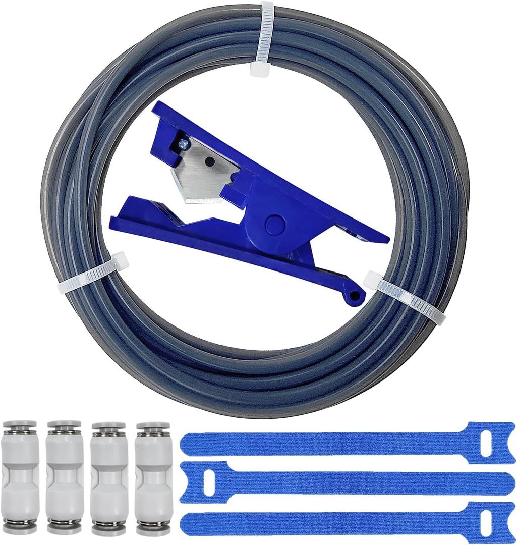 PTFE Tube Kit, 2.5mm ID4mm OD, 5M/16.4ft, Compatible with Bambu Lab AMS X1/P1P/A1, CREALITY K2 Plus/Hi, FLASHFORGE 5M, Prusa MMU3 (Gray PTFE Tube Kit)