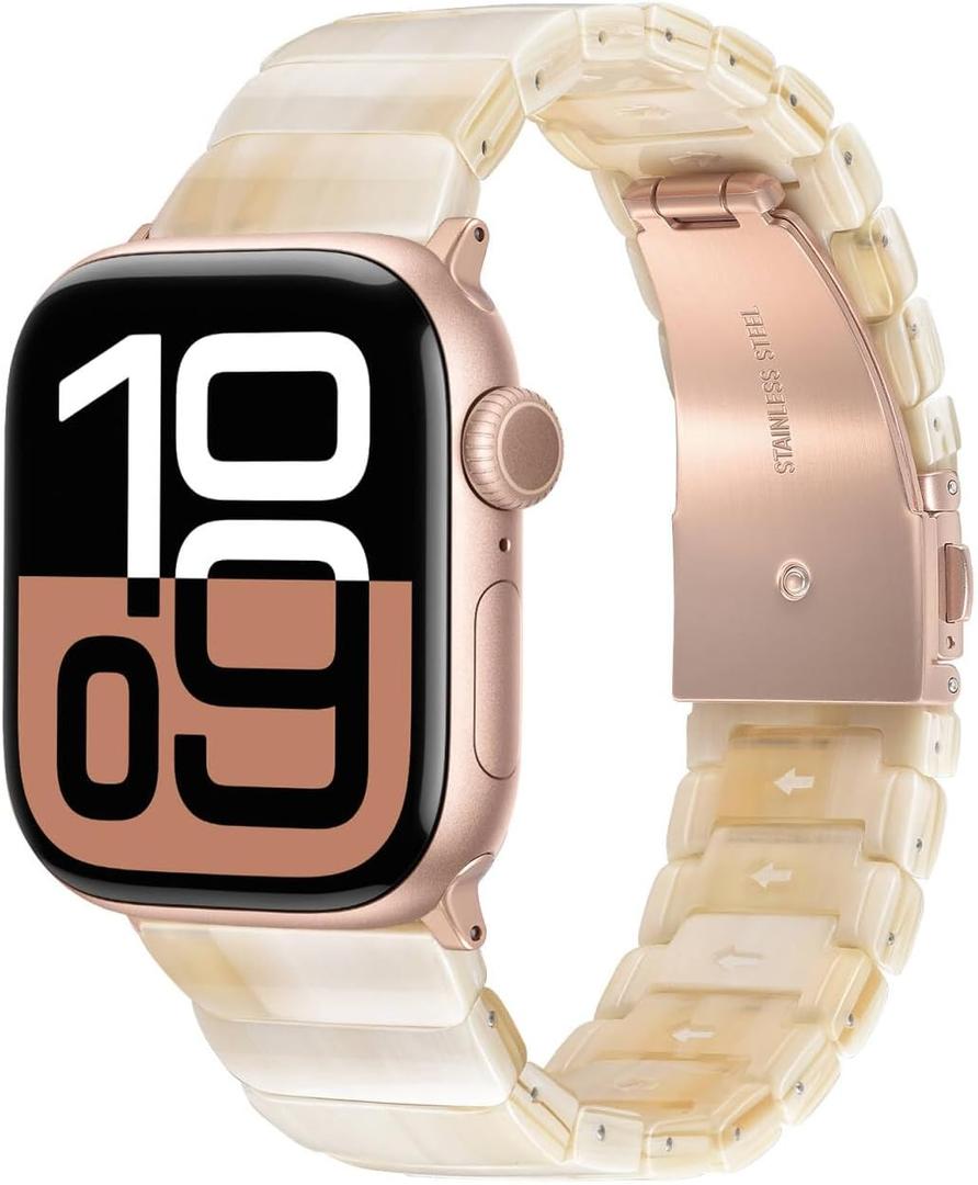 V-MORO Compatible with Apple Watch Resin Bands Series 8/7/9/10 42/41/40/42mm(S10),46/45/44/42mm Fashion Lightweight Bracelet Elegant Wristband for iWatch Series 6/5/4/3/2/1/SE (Creamy)
