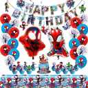 Spidey Birthday Decorations, Party Supplies Set Include Banner, Balloons, Hanging Swirls, Cake Cupcake Toppers, Tablecloth for Boys Girls Spidey Theme Party