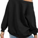 ELLEVEN Womens Off Shoulder Sweatshirt, Casual Long Sleeve Pullover Tops with Pockets (Black, S)