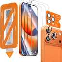 QHOHQ [1-Second Auto-Install] 3 Pack Screen Protector for iPhone 17 Pro Max [6.9 Inch] + 1 Set Camera Lens Protector, 9H+ Shatterproof Tempered Glass, [12FT Military Grade Protection], Case Friendly