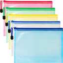 Mesh Zipper Pouch Bags - 5 Pack Waterproof Zipper Bags 13.2 x 9.4 Inch Clear Mesh Storage Pouches Assorted Colors for Home, Office, School, Travel, Puzzles, Board Game, Cosmetic, Accessories