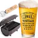 75th Birthday Gifts for Men, Vintage 1951 Beer Glass Set of 16oz in Barrel Box, 75 Year Old Gift Ideas for Him Husband Dad, Pint Glass for 75th Birthday Decorations & Wedding Anniversary