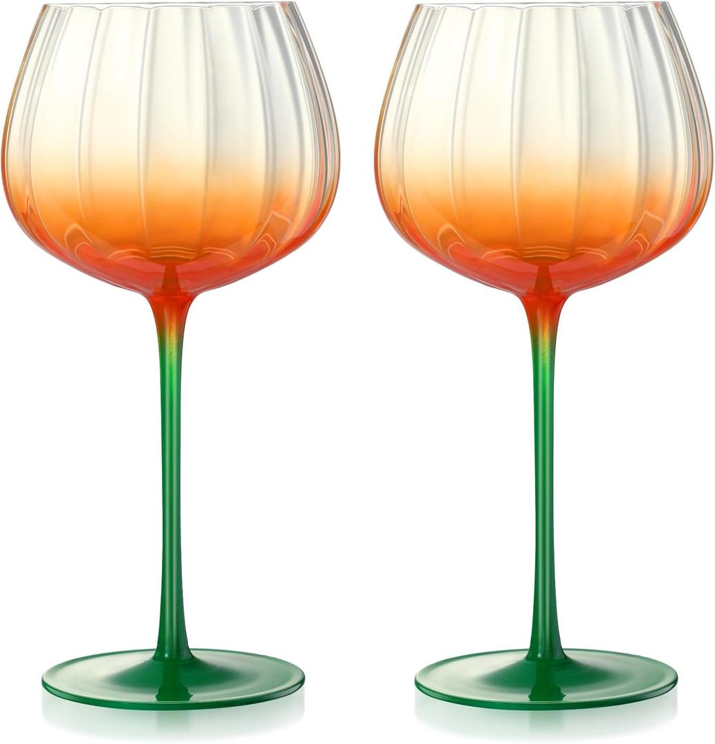 Singhoow 2 Pcs Halloween Pumpkin Goblet 20 oz Orange Fall Glasses Cocktail Cups for Autumn Thanksgiving Halloween Party