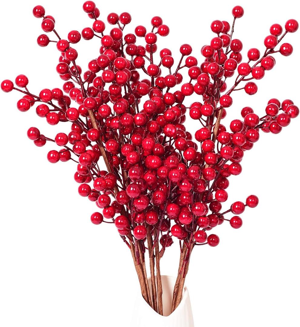 DearHouse 4 Pack Artificial Red Berry Stems Holly Christmas Berries for Festival Holiday Crafts and Home Decor, 20 Inches Burgundy Berry Floral Christmas Tree Decoration
