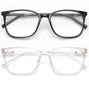 Gaoye Blue Light Blocking Glasses Women/Men, Computer Gaming Fake Eyeglasses Anti UV Ray-Spring Hinge (2 Pack, Light Black and Transparent)