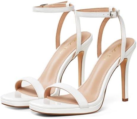 Elisabet Tang Women’s Stilettos Heeled Sandals Open Square Toe Heels,4.3 Inch Open Toe Strappy Sexy High Heels Ankle Strap Buckle Heels for Party Wedding Dress Daily Wear Shoes 8