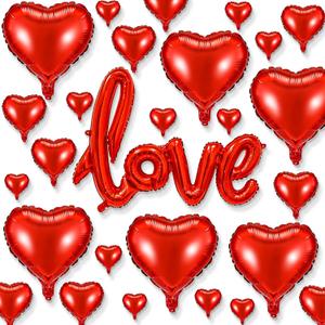 Civaner 37 Pieces Valentine's Day Heart Foil Balloons, 5 10 18 Inch Heart Love Shaped Balloon for Valentines Day Propose Wedding Dating Romantic Night Anniversary(Red)
