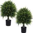 Artificial Cedar Topiary Ball Tree 20" Fake Cypress Trees Faux Evergreen Shrub Plants for Home Porch Garden Outdoors Decor Set of 2