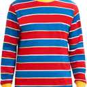 Adult Men's Cosplay Costume Streetwear Collection Long Sleeve Striped T-Shirt for Halloween (Red, L)