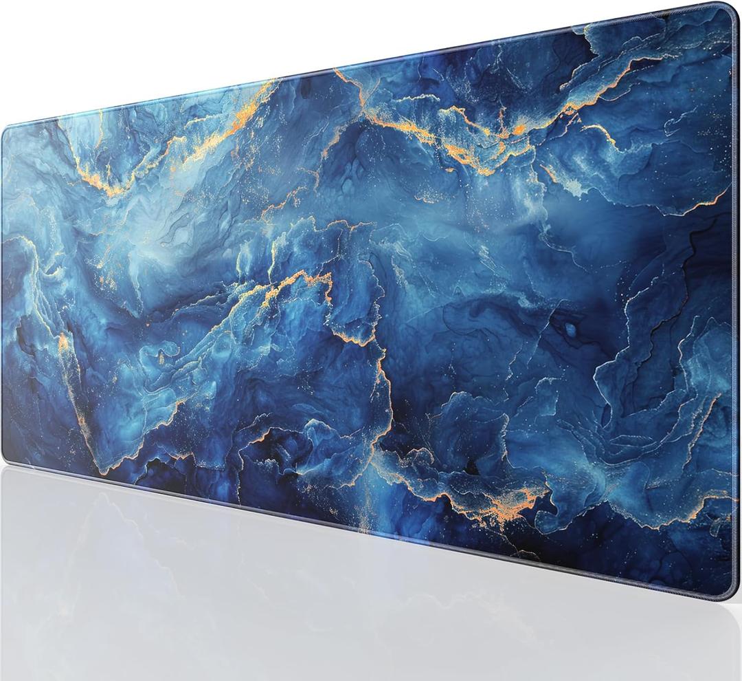 KTRIO Large Gaming Mouse Pad Desk Mat, Superior Micro-Weave Cloth, Non-Slip Rubber Base, Stitched Edges, Water-Resistant, for Gamer, Office & Home, 31.5 x 15.7 InchBlue Marble, 31.5l X 15.7w Inches