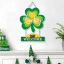 St. Patrick's Day Decoration Welcome Hanging Shamrock Door Wreath for Front Door Sign Wall Signs Shamrock Clover Spring Decor Irish Sign for Home Decor Party Outdoor Indoor Wooden 12 inch