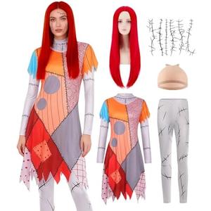 Women Christmas Nightmare Costume Adult Halloween Costumes Long Sleeve Dress with Patch Movie Character Cosplay Outfit L