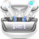 Wireless Earbuds, Bluetooth 5.4 Headphones Deep Bass Stereo, in-Ear Earphones with ENC Noise Canceling Mics, 45H Playtime Ear Buds Dual LED Display, IP7 Waterproof Wireless Headphones for Android iOS (Milky White)