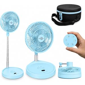 Portable Pedestal Rechargeable Fan, H6 Foldable Standing and Desk Fan, 16000mAh Cordless Collapsible Design with Remote, 5 Speeds, Quiet Airflow, USB-C, Power Bank, Screen, Blue
