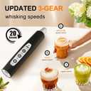 YUSWKO Black Handheld Milk Frother Wand for Coffee, Rechargeable Electric Whisk with 3 Heads 3 Speeds Drink Mixer Coffee Frother For Latte, Cappuccino, Hot Chocolate, Egg