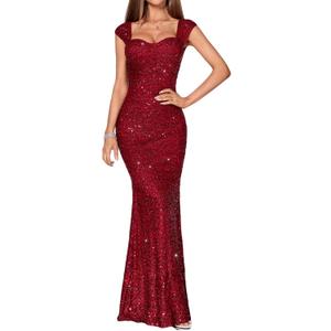 Madam Uniq Formal Dress Sequin Fishtail Sleeveless 1920s Gatsby Cocktail Prom Elegant Maxi Evening Gowns for Women (Red, M)