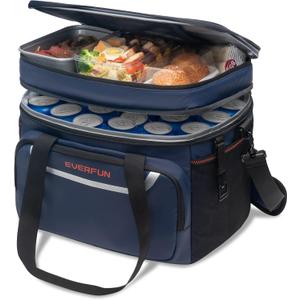 EVERFUN Large Soft Cooler Bag Travel Beach Insulated Cooler for Men 48 Can Dual Compartments Collapsible Waterproof Leak-Proof for Camping Picnic, Navy (Large Size, Navy Blue)