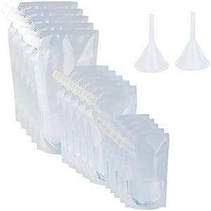 Wobe 15pcs Plastic Liquor Pouch Drinks Flasks, Concealable Drinking Flasks Cruise Bag Kit 230 ml 420 ml 1000 ml with Funnel Clear Foldable Water Bottle