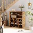 9-Cubby Shoe Rack, Wood Shoe Organizer Bench for Entryway Hallway Closet, 9-cube 5-tier