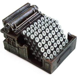 5-Pc. Retro Typewriter Coaster Set - Vintage Style with 4 Coasters & Sturdy Typewriter Holder, Protects Surfaces from Rings, Distressed Metallic Finish