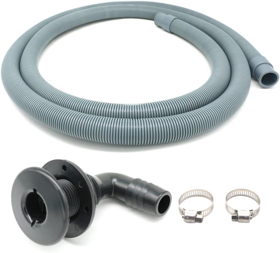 Marine Bilge Pump Hose 3/4 Inch Plumbing Kit, 5 FT Long, 90 degree Black Elbow Thru Hull Scupper Flapper Valve, Stainless Steel Clamps
