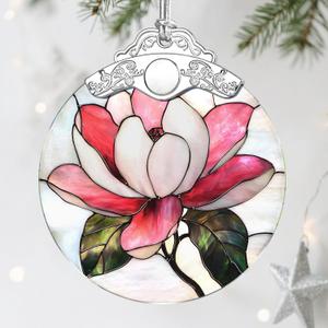 2 x Stained Glass Ornament, Christmas Ornaments, Christmas Decorations for Tree, Holiday Ornament, Gifts for Flower Lovers, Holiday Party Gifts, Gift Ideas & Xmas Gift - Magnolia Flower