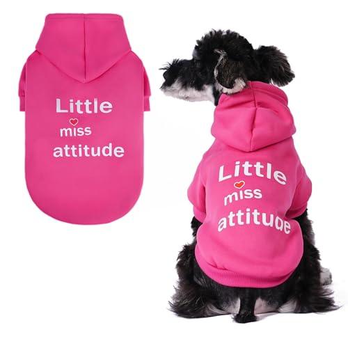 BINGPET Little Miss Attitude Dog Sweater with Hood and Leash Hole,Warm Fleece Dog Hoodie & Winter Coat for Small to Large Dogs,Cold Weather Pet Clothes(Medium)