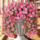 Ivydale 2 PCS Artificial Hanging Flowers Fake Plants Outdoor,Silk Morning Glory Faux Flowers with Eucalyptus Leaves,UV Resistant Realistic Hanging Plants for Home Garden Decor (Pink+Light Pink)