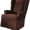 SURE FIT Soft Suede T-Cushion Wing Chair One Piece Slipcover, Relaxed Fit, Polyester, Machine Washable, Chocolate Color