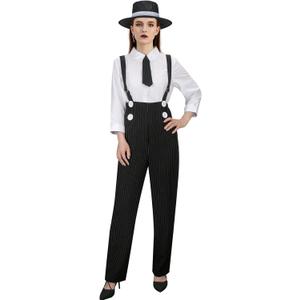 1920s Gangster Gatsby Costume Outfit for Adult Women Girls Mobster Mafia Roaring 20s Halloween Cosplay Pinstripe Suit (Large)