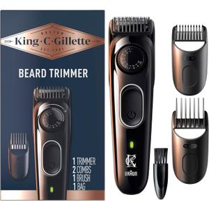 King C. Gillette Cordless Beard Trimmer for Men, Kit includes 1 Trimmer, 3 Interchangeable Combs, 1 Cleaning Brush, 1 Charger, 1 Travel Bag, BLUE