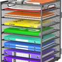 9 Tier Paper Organizer with Handle, Large Capacity Desk Organizer Mesh File Folder Letter Paper Tray Desktop Document Sorter for Classroom, School, and Office Accessories Organization - Grey (1 Pack - Grey)