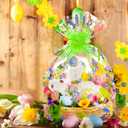 WeDoSoy 10 Pcs Easter Basket Bags, 22x32 Inch Large Cellophane Bags with 10 Pcs Pull Bow - Cello Basket Bag Easter Egg Pattern Wrap Bag, Cellophane Wrapping for Gift Packaging Party Decorations