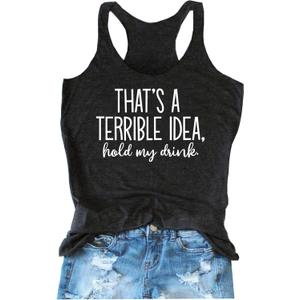 That's A Terrible Idea Tank Tops Women Funny Letter Print Tank Top Sleeveless Summer Beach Vaction Racerback Tee Shirt