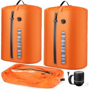 Vacuum Bags for Travel with Pump, Vacuum Packing Cubes for Travelers, Vacuum Seal Bags for Clothing, Reusable IP68 Waterproof Airless Travel Bags for Luggage, Backpack & Suitcase (Orange 2PC + Pump)