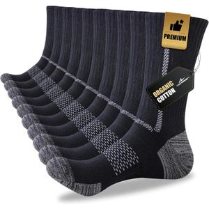Niorasen Men's Cotton Crew Work Socks, 5 Pairs Cushioned Boot Socks, Moisture Wicking Athletic Socks for Hiking Sports Running 13-15 (Carbon Black)