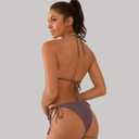 Cheeky Triangle Bikini Sets for Women Sexy String Bathing Suit 2 Piece (Brown, L)